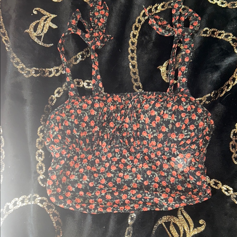 Gilly Hicks Black and Red Floral Crop Top